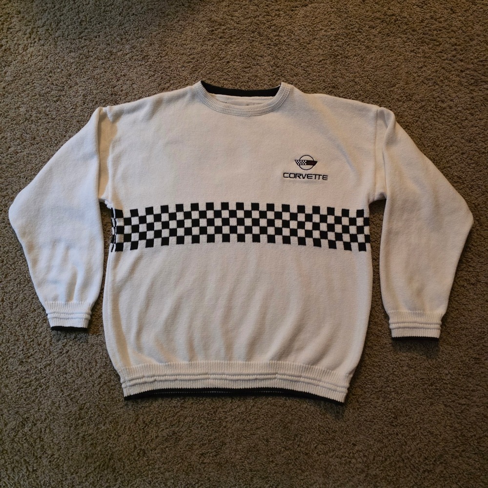 Vintage Munsingwear Corvette Racing‎ Sweater Mens Large Cotton Checkered USA